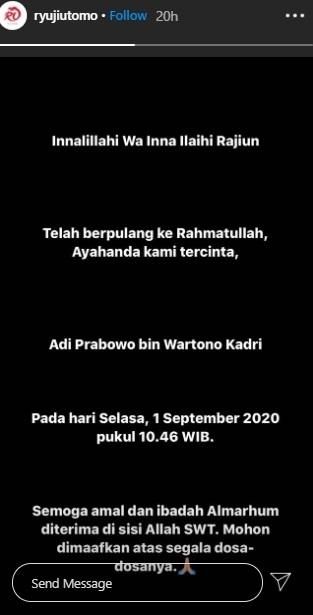 Ayah Ryuji Utomo meninggal dunia. (Instagram/@ryujiutomo)