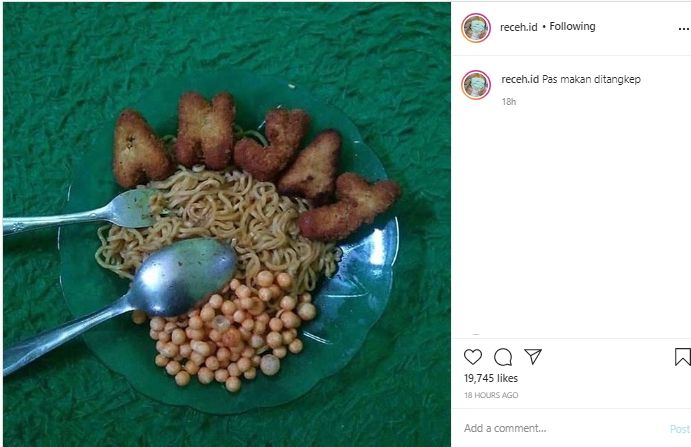  Kocak Nggak Ada Obat, Orang Ini Makan Mi Goreng Pakai Lauk Anjay? (Instagram/@receh.id)