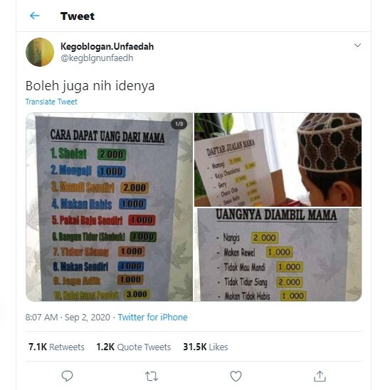 Viral foto cara ibu didik anaknya (Twitter/@kegblgunfaedh).