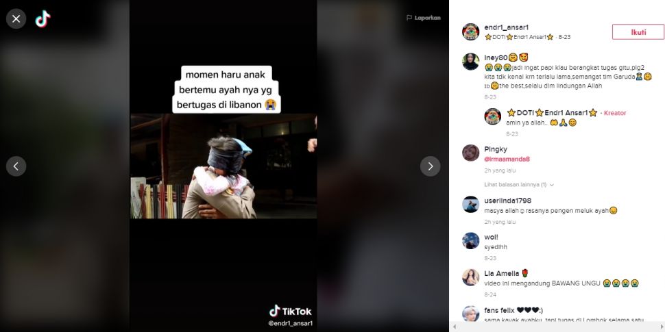 Video Mengharukan Pertemuan Ayah dan Anak. (TikTok/@endr1_ansar1).