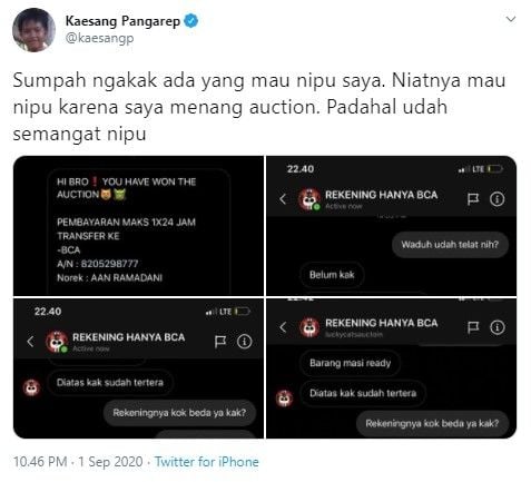 Kaesang Pangarep hampir kena tipu (Twitter/kaesangp)