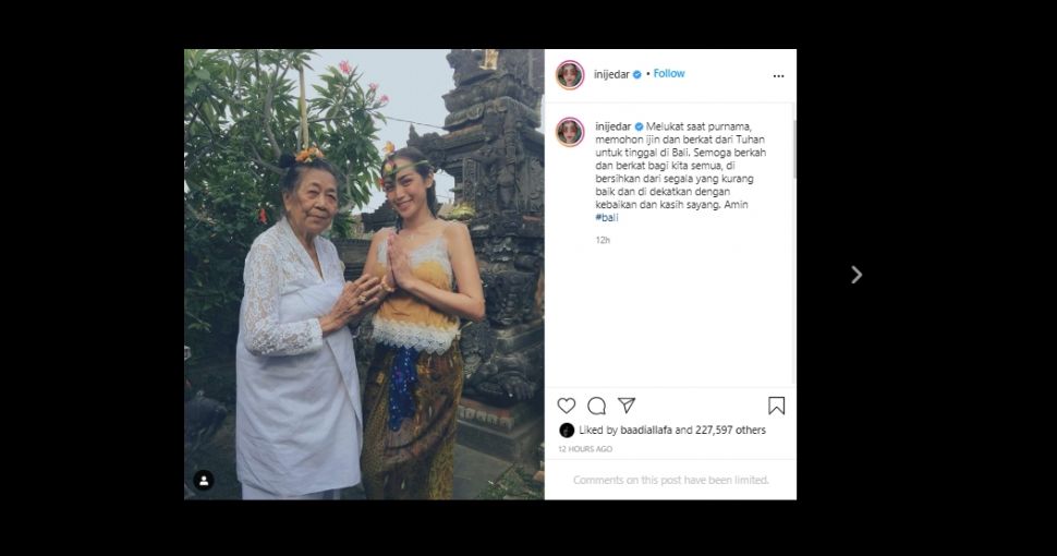 Melukat Izin Tinggal di Bali, Aura Jessica Iskandar Jadi Sorotan Netizen. (Instagram/@inijedar)