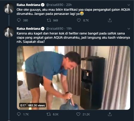 Terungkap, Ternyata Ini Sosok yang Suka Angkat Galon di Rumah Raisa. (Twitter/@raisa6690)