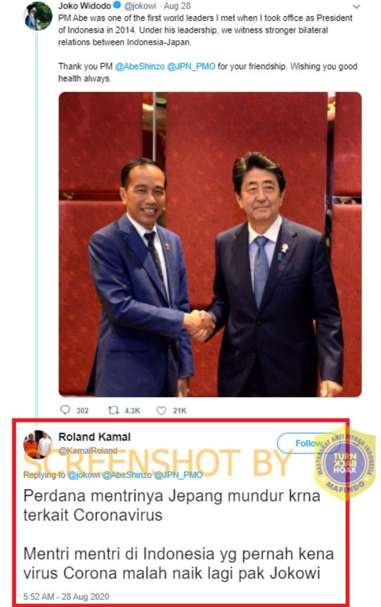 [SALAH] Perdana Menteri Jepang Mundur Karena Virus Corona (Turnbackhoax.id).