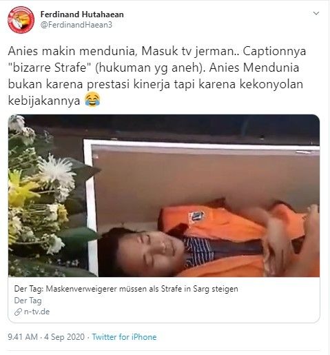 Hukuman masuk peti mati disorot media asing (Twitter/ferdinandhaean3)