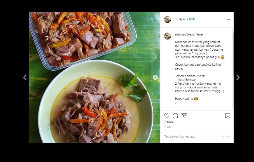  Populer dari Blitar, Begini Cara Membuat Sayur Blendi Tewel Super Lezat. (Instagram/@ririztyas)