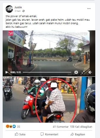 Viral Video Emak-Emak Berulah di Jalanan (Facebook/Justin).