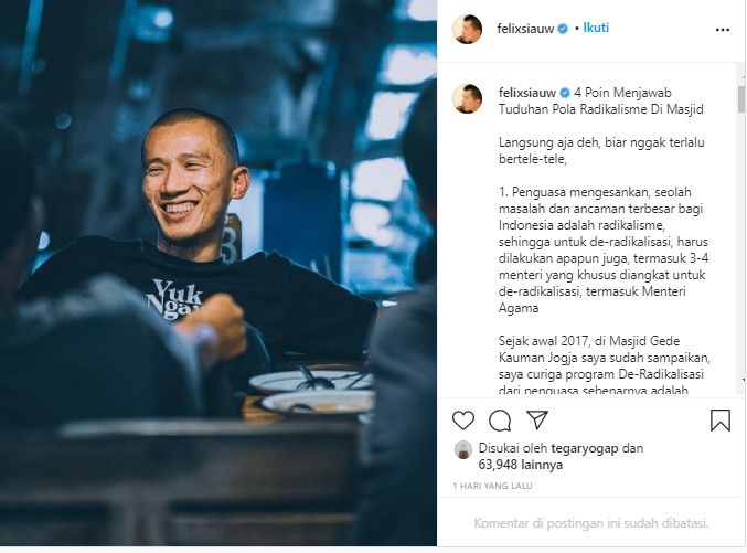 Uztad Felix Siauw Buka Suara Terkait Pernyataan Menag Fachrul Razi (Instagram.com/@felixsiauw).