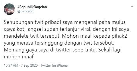 Panca minta maaf soal cuitan paha mulus cawalkot Tangsel (Twitter/panca66)