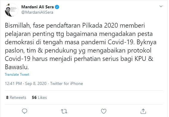 Cuitan Mardani Ali Sera (Twitter/@MardaniAliSera)
