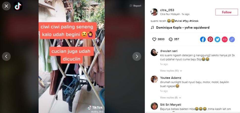 Suami cuci baju pakain cairan pembersih lantai (TikTok/citra_053)