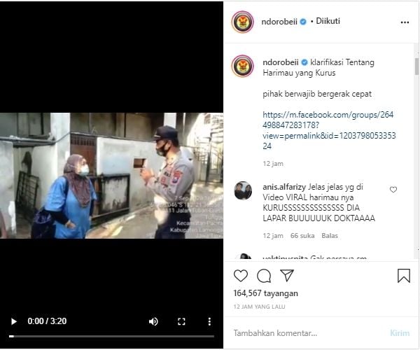 Video Klarifikasi Harimau Kurus Viral (Instagram/@ndorobeii).