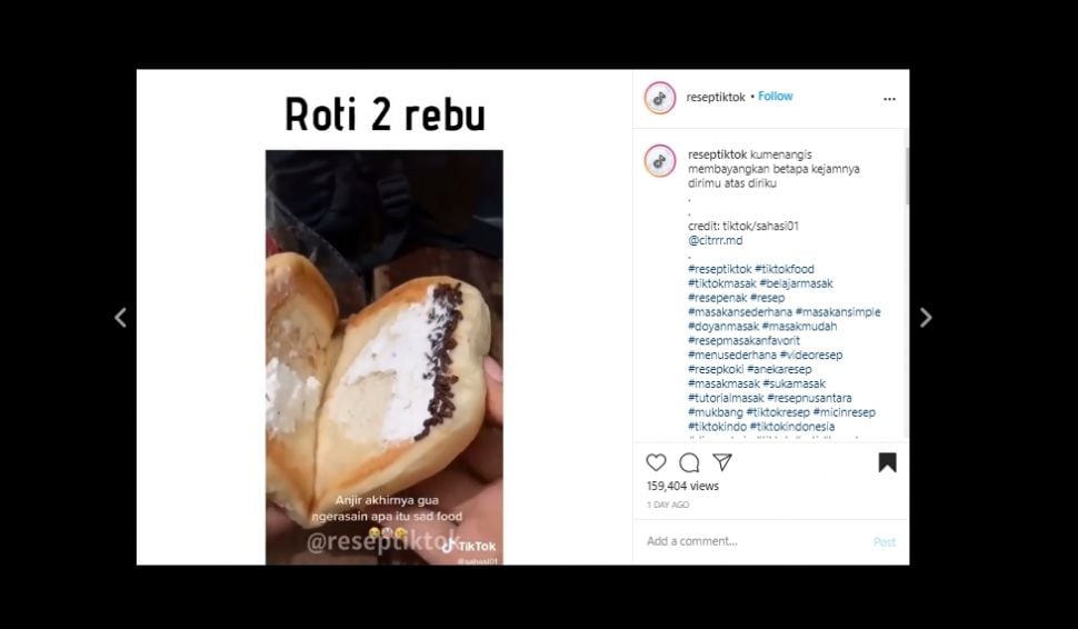 Beli Roti Cokelat Seharga Rp 2 Ribuan, Orang Ini Syok Pas Lihat Isinya. (Instagram/@reseptiktok)