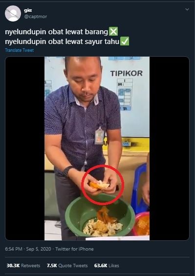 Gegerkan Publik, Pria Ini Selundupkan Obat Terlarang Pakai Sayur Tahu (Twitter/@captmor)