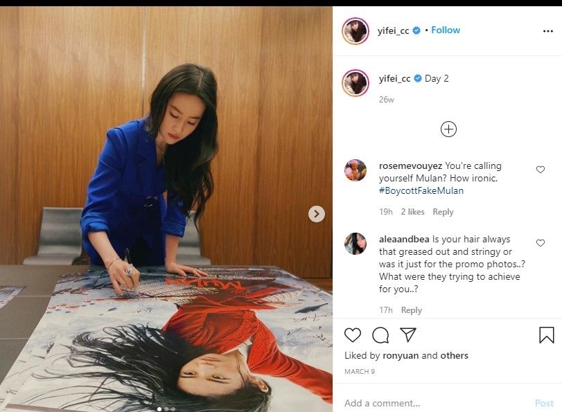 Pemeran Mulan Liu Yifei. (Dok: Instagram/yifei_cc)