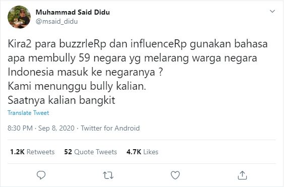 Cuitan Said Didu (Twitter/@msaid_didu).