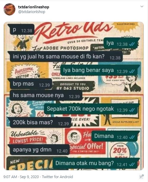 Cuitan Gokil Penjual dan Pembeli (Twitter/@txtdarionlshop).