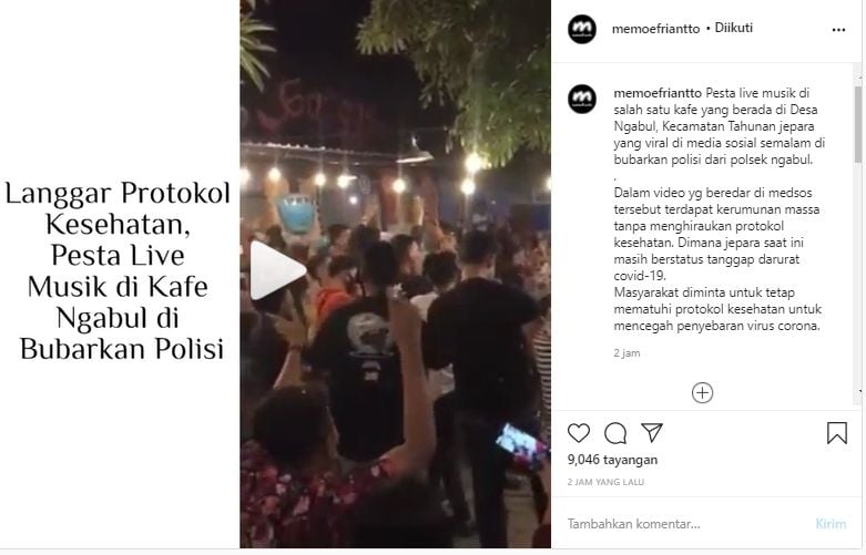 Tangkapan Layar Video Live Music Abai Protokol Kesehatan (Instagram/@memoefriantto).