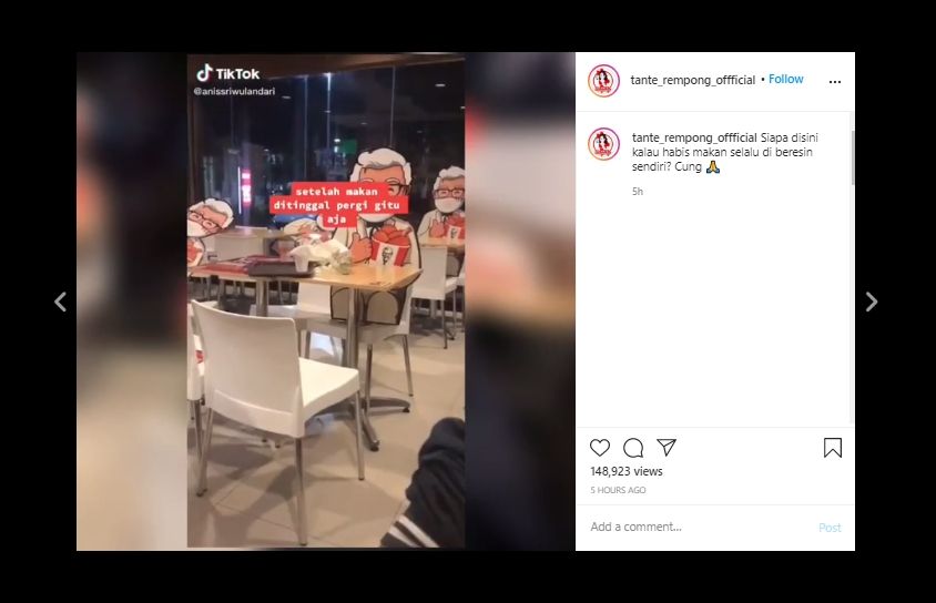 Video Ini Buktikan Orang Indonesia Gengsi Beberes Usai Makan di Restoran. (Instagram/@tante_rempong_official)