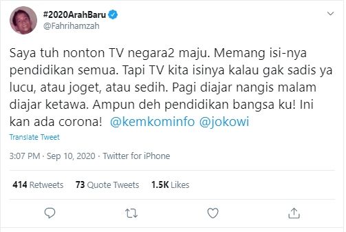 Cuitan Fahri Hamzah (Twitter/@fahrihamzah).