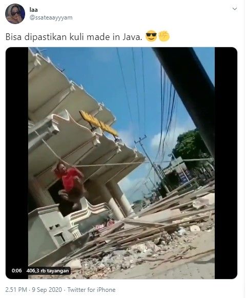 Aksi kuli bangunan mirip Jet Li (Twitter/ssateaayyyam)