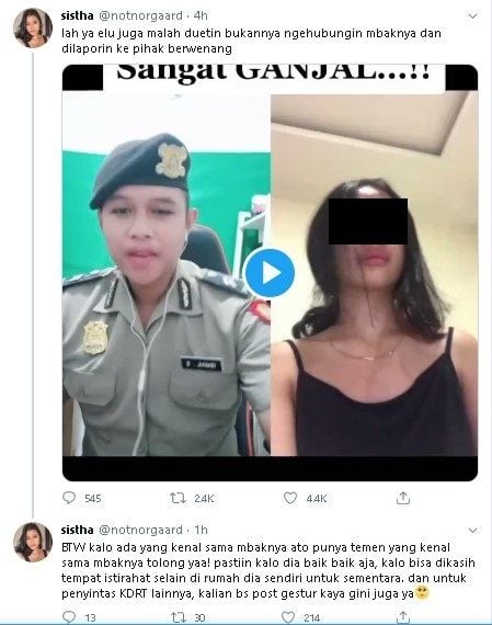 Pria berseragam polisi cemooh video wanita yang beri isyarat tangan korban kekerasan - (Twitter/@notnorgaard)