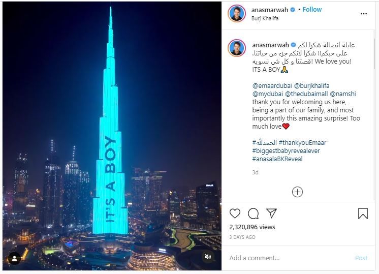 Pasutri Tajir Gelar Gender Reveal Party di Dubai (instagram.com/anasmarwah)