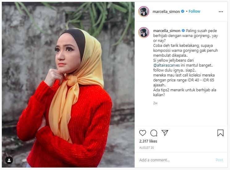 Gaya Hijab Marcella Simon (instagram.com/marcella_simon)