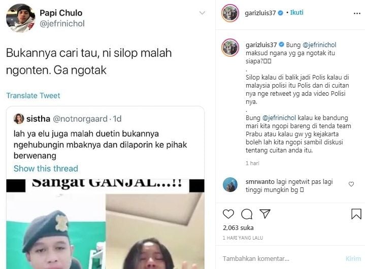 Jefri Nichol ditantang polisi buat bertemu [Instagram/@garizluis37]