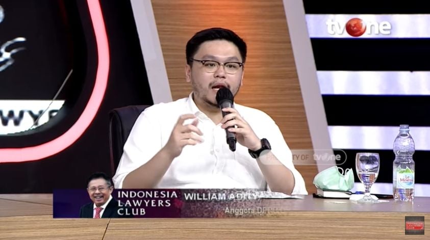 Tangkapan Layar Video WIlliam Aditya PSI di Indonesia Lawyers Club (YouTube/Indonesia Lawyers Club).