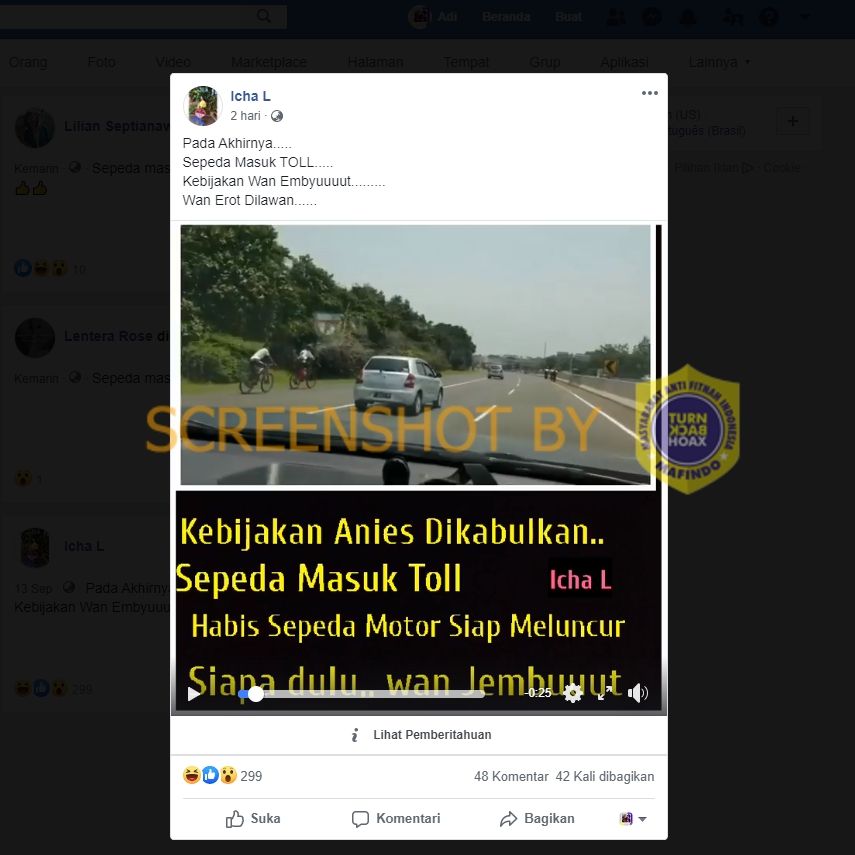 [SALAH] Kebijakan Anies Terkait Sepeda Boleh Masuk Jalan Tol Dikabulkan (Turnbackhoax.id).