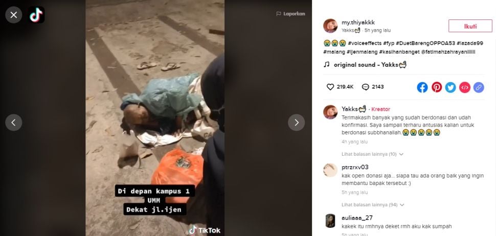 Tangkapan Layar Video Viral Kisah Perjuangan Bapak Paruh Baya Sampai Terlelap di Jalanan (Tiktok/@my.thiyakkk)