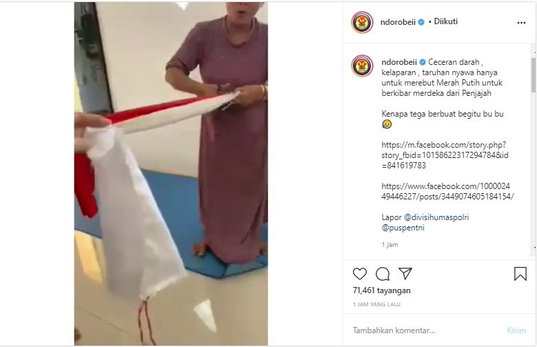 Tangkapan Layar Video Viral Wanita Menggunting Bendera Merah Putih (Instagram/@ndorobeii).