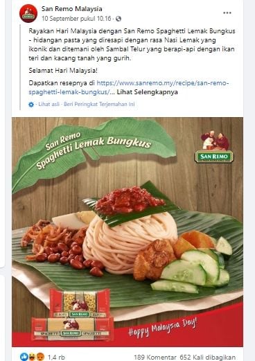 Disajikan Mirip Nasi Lemak, Kreasi Spaghetti Ini Diprotes Warga Malaysia. (Facebook/San Remo Malaysia)