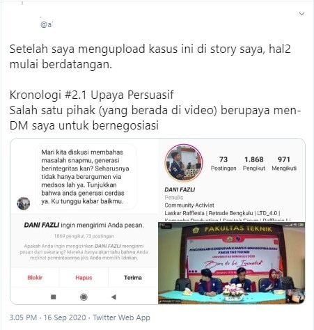 Perpeloncoan saat ospek di FT UNIB (Twitter)