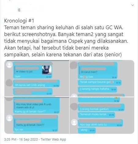 Perpeloncoan saat ospek di FT UNIB (Twitter)