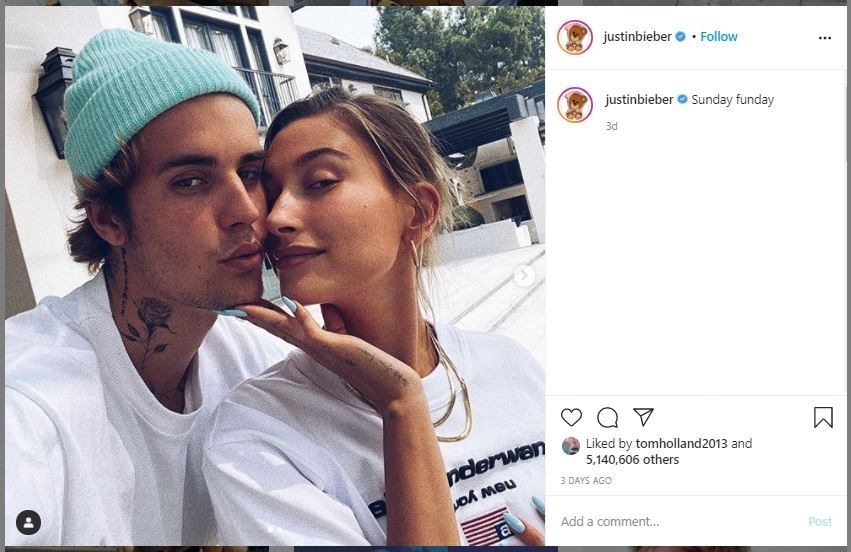 Justin Bieber dan Hailey Baldwin (instagram.com/justinbieber)