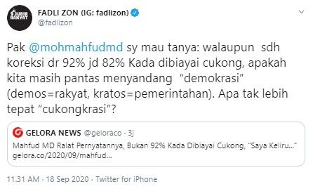 Fadli Zon soal negara cukongkrasi (Twitter/fadlizon)