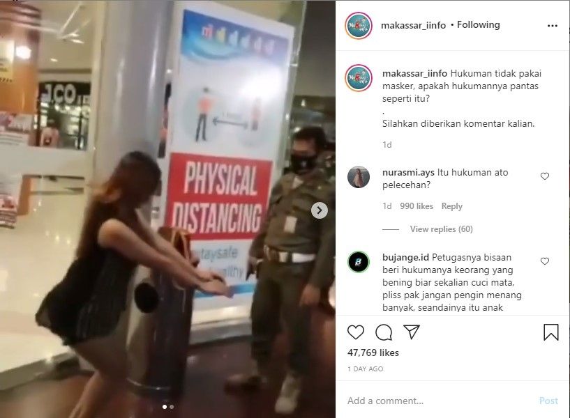 Wanita dihukum squat jump jadi tontonan petugas (IG/makassar_iinfo)