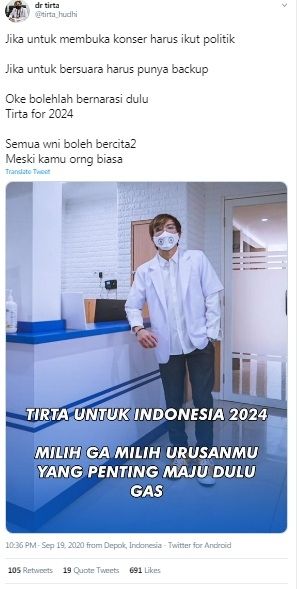 Unggahan Dokter Tirta [Twitter/@tirta_hudhi]