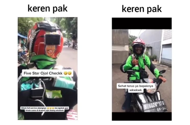 Ojol dengan fasilitas lenngkap yang bikin salah fokus. (Instagram/@evelinewirahana)