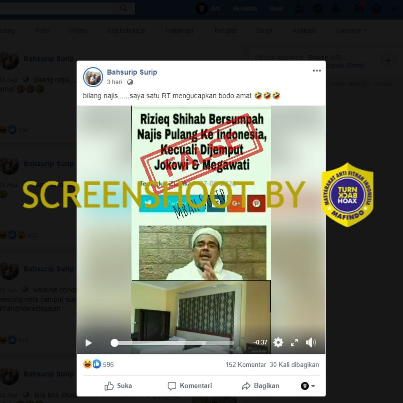 Cek Fakta Rizieq Shihab (Turnbackhoax.id)