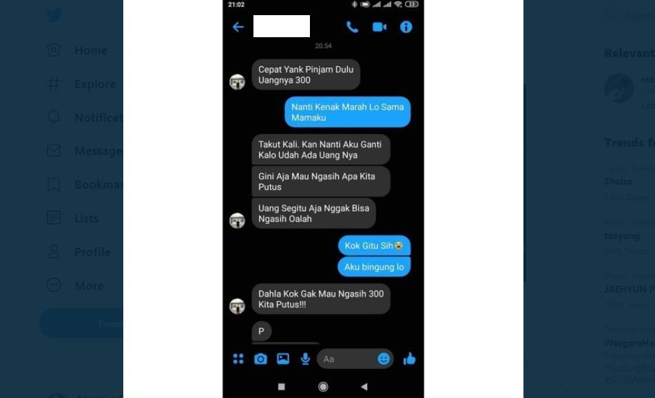 Mau Nongkrong, Pria Ini Paksa Pinjam Uang ke Pacar (twitter.com/recehtapisayng)