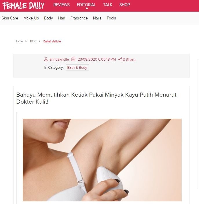 Fakta minyak kayu putih bisa memutihkan ketiak (Turnbackhoax.id)