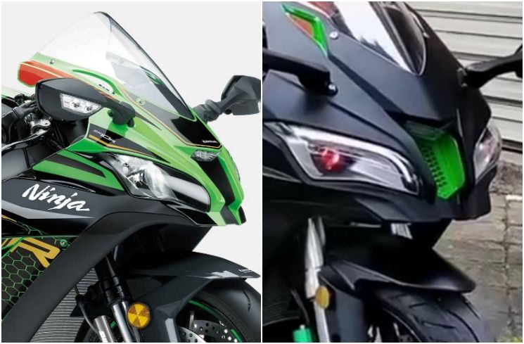 Perbandingan Kawasaki ZX-10R (kiri) dan Finja 500 (kanan). (motosaigon.vn)