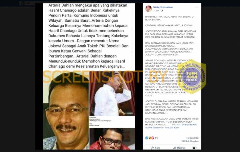 Fakta Bambang trihatmodjo bongkar status Jokowi anak PKI (Turnbackhoax.id)