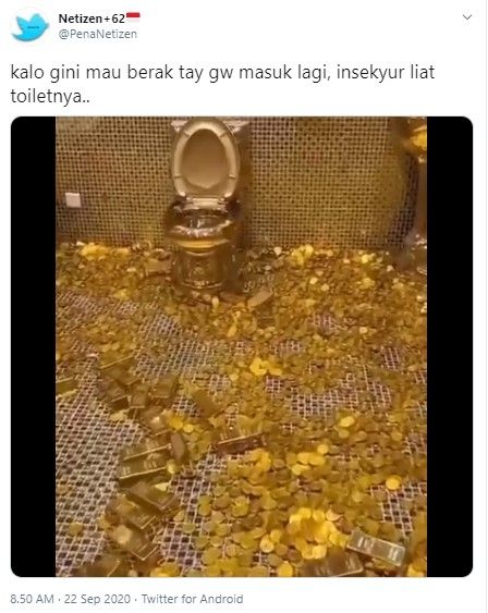 Toilet bertabur koin dan emas batangan (Twitter/penanetizen)