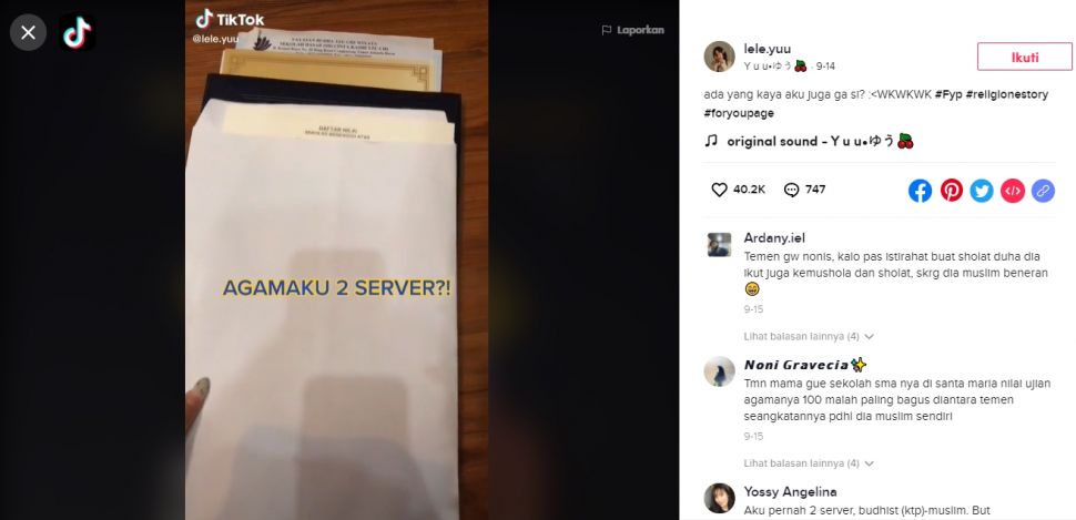 Viral Siswi Agama 2 Server (TikTok/@lele.yuu).