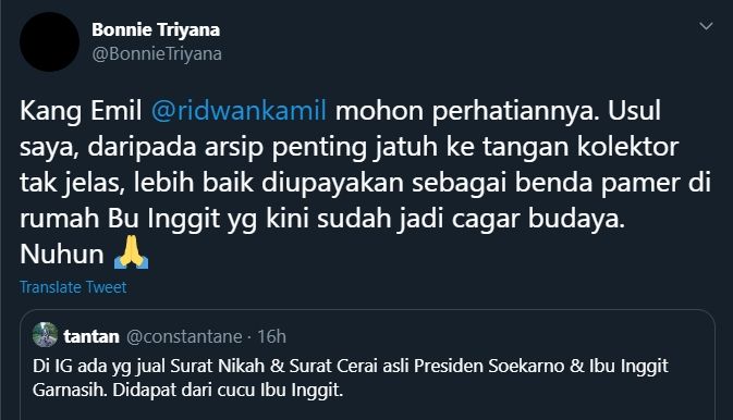 Cuitan Sejarawan Bonnie Triyana (Twitter/@BonnieTriyana).