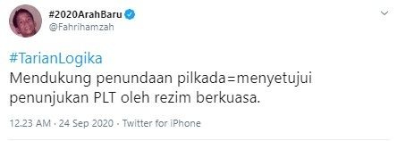 Komentar Fahri Hamzah soal Pilkada ditunda (Twitter/fahrihamzah)